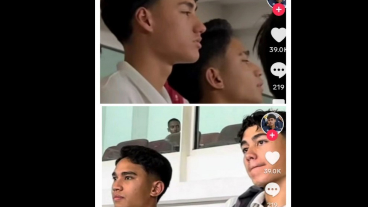 Rafael Struick berdampingan dengan Marselino Ferdinan menyaksikan laga Timnas Indonesia vs Brunei Darussalam (12/10/2023) [[screenshot TikTok cr yt Chandra margatama, kolase Metro Suara.com/SamarKarma].]