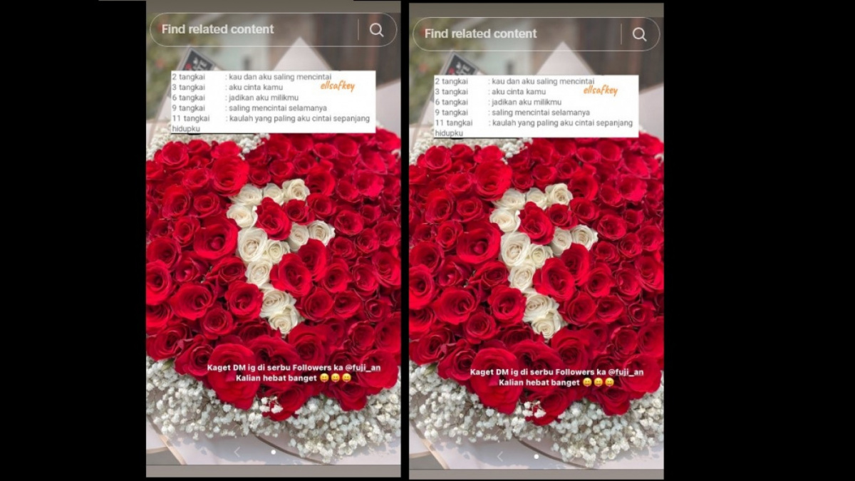 Buket bunga yang diterima Fuji. [[TikTok/kupunyamila_asnawifuji]]