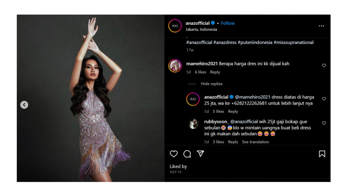 Postingan Instagram Anaz Official. [[Screenshoot]]