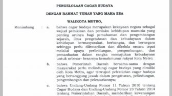 Metro Daerah Pertama di Lampung yang  Hasilkan Perda  Cagar Budaya