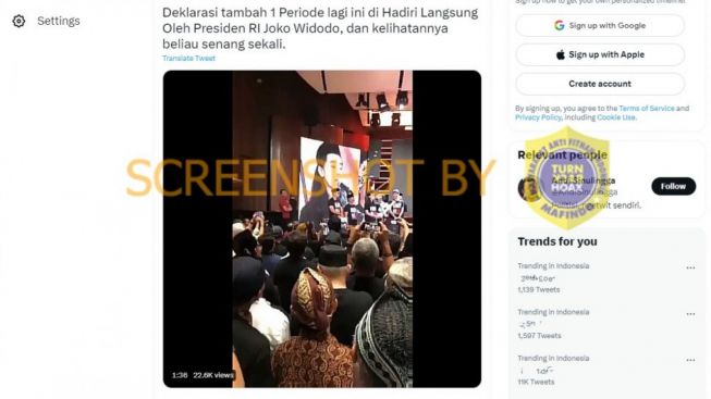 CEK FAKTA: Presiden Jokowi Hadir Langsung di Acara Deklarasi 3 Periode