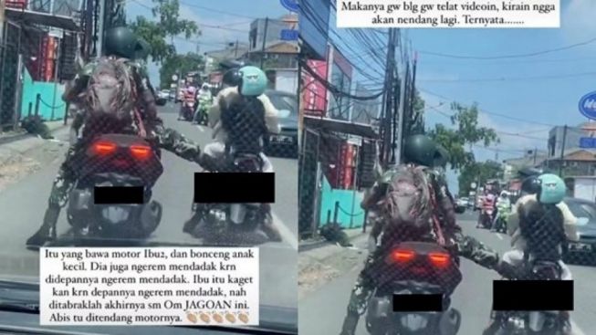 Viral Anggota TNI Arogan, Tendang Motor Ibu-Ibu Bonceng Anak Sampai Oleng
