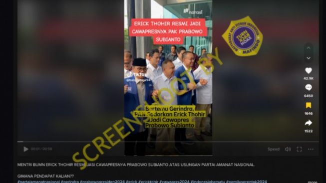 CEK FAKTA: Benarkah Prabowo Subianto Dipasangkan dengan Erick Thohir Sebagai Capres dan Cawapres Pemilu 2024?