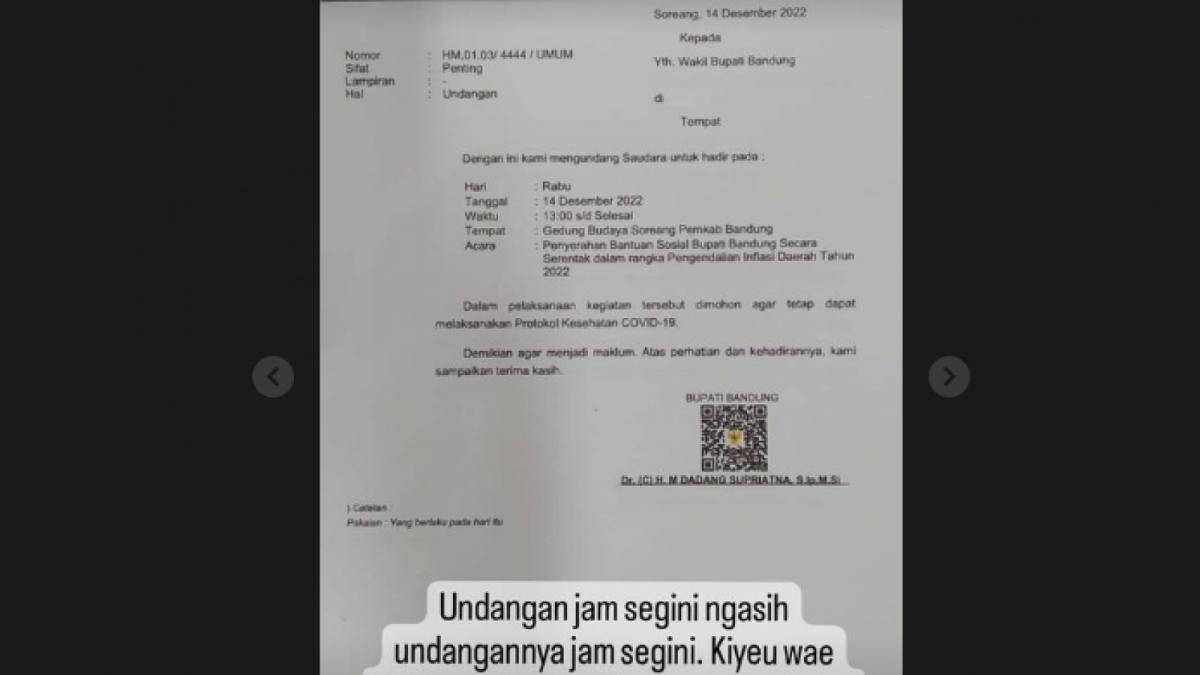 Unggahan Sahrul Gunawan yang diduga menyindir Bupati Bandung. [Tangkapan Layar]