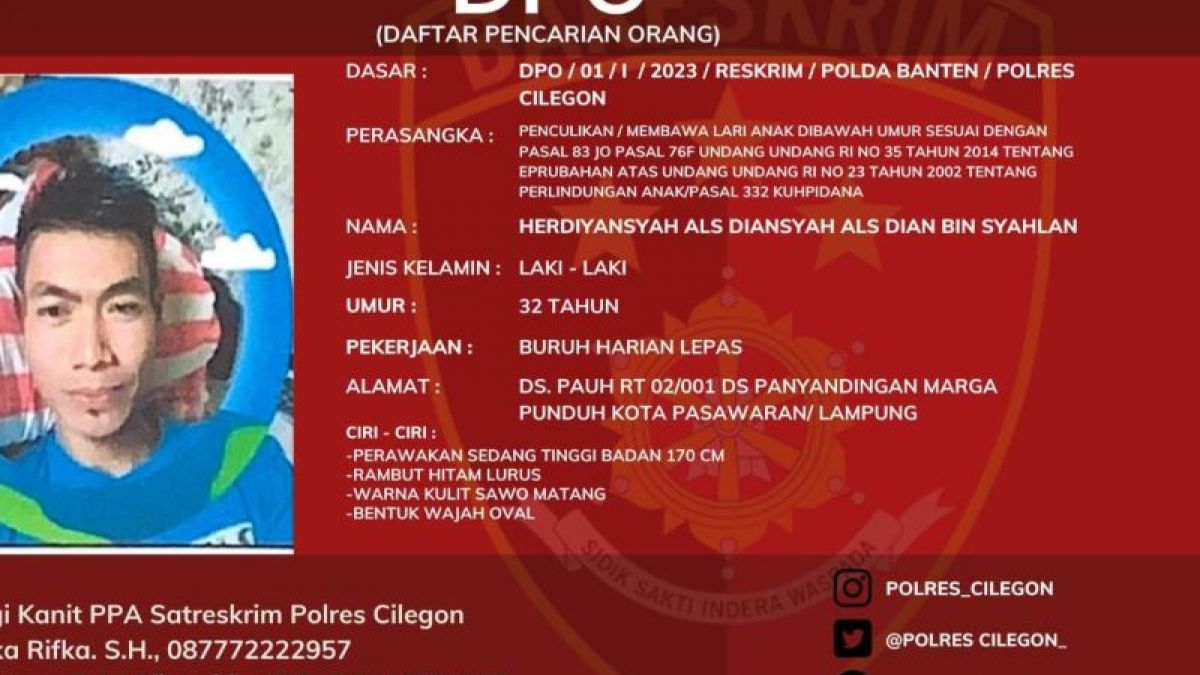Pelaku penculikan anak di Kota Cilegon, Banten. [Instagram/@polres_cilegon]