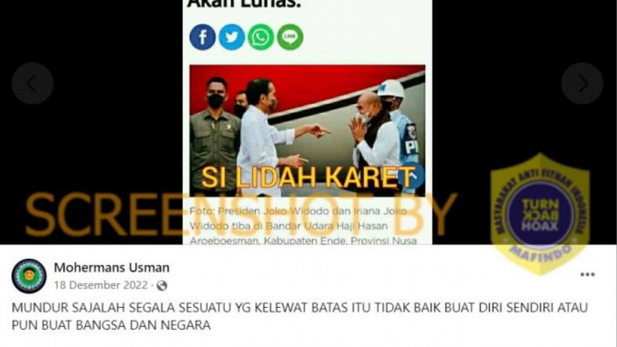 Tankapan layar unggahan Facebook berisi klaim Jokowi berjanji utang negara lunas. [Turnbackhoax.id]