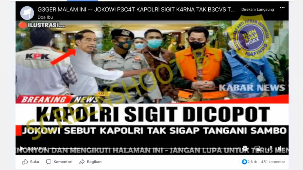 Thumbnail video yang berisi klaim kapolri Listyo Sigit Prabowo dicopot oleh Presiden Jokowi. [Turnbackhoax.id]