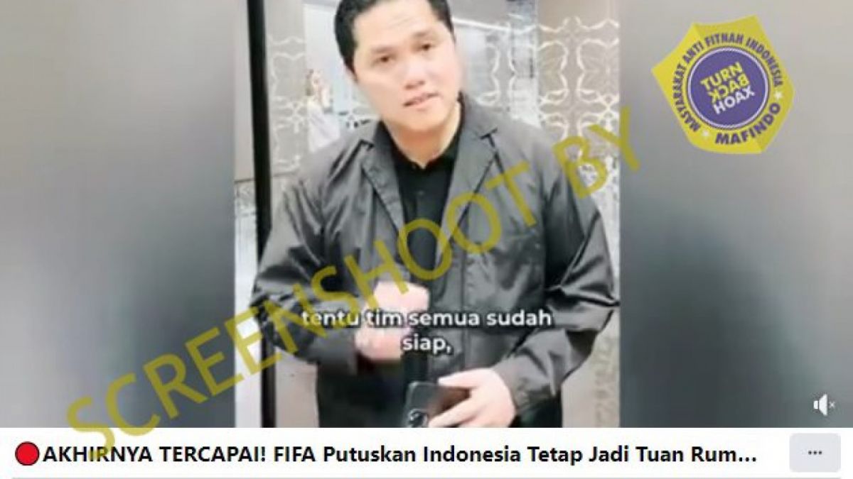 Cek Fakta: thumnail video berisi klaim FIFA putuskan Indonesia tetap jadi tuan rumah Piala Dunia U-20 2023. [Facebook]