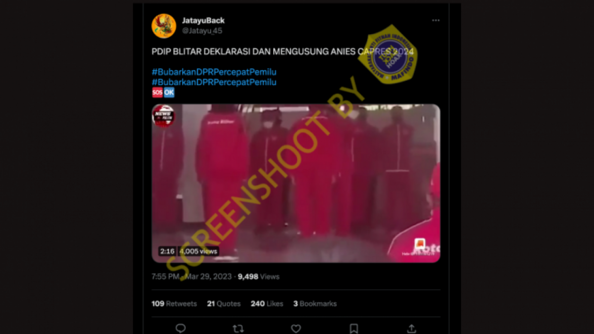 Cek Fakta: PDIP Blitar Deklarasikan Anies Baswedan sebagai Capres 2024. [IST]