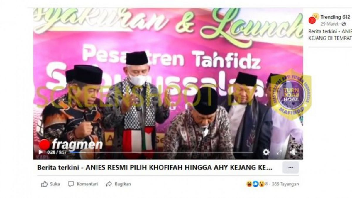 Cek Fakta: Anies Baswedan pilih Khofifah hingga AHY Kejang-kejang di tempat. (Facebook)