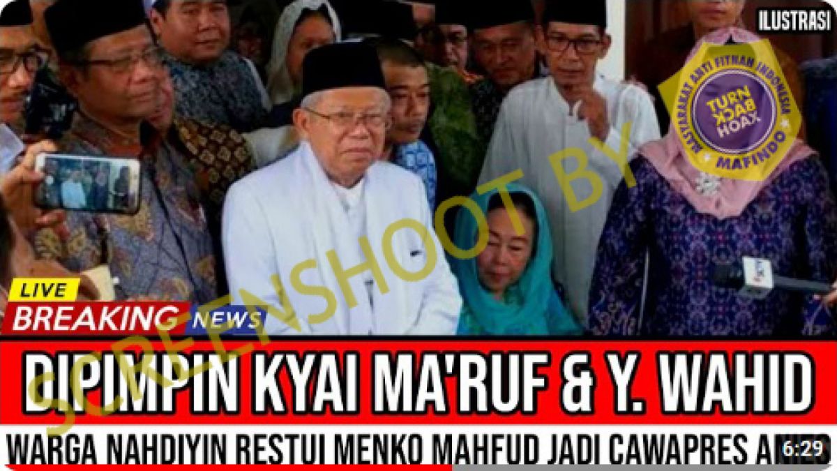 Cek Fakta: Maruf Amin dan Yenny Wahid pimpin warga Nahdiyin restui Mahfud MD jadi Wapres Anies Baswedan. (Youtube)