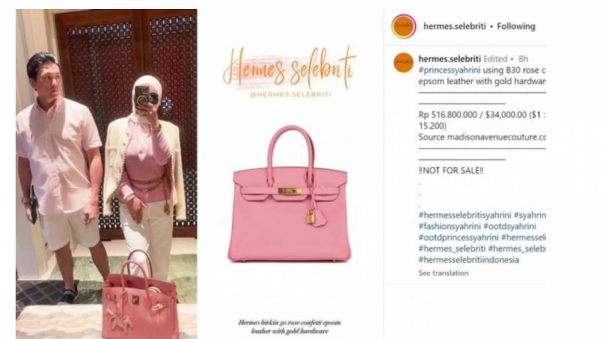 Syahrini dan Reino Barack foto bersama dan memamerkan tas Hermes miliknya. [Instagram]