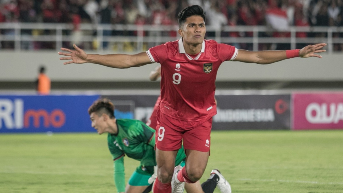 Kualifikasi Piala Asia U-23 ; Timnas Indonesia vs Taiwan ; Ramadhan Sananta [ANTARA FOTO/Mohammad Ayudha/Spt]
