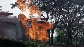 Kondisi Terbaru Semburan Api di Rest Area Tol Cipali, Petugas Damkar Berjuang Padamkan Si Jago Merah