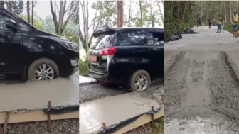 Viral Mobil Plat Merah Terobos Jalan Cor Basah, Publik Desak Pecat Pejabat