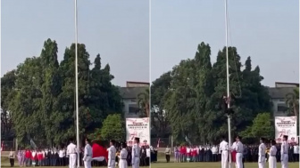 Viral Video Teknisi Sound Sistem Panjat Tiang Bendera Saat Upacara HUT RI ke-78