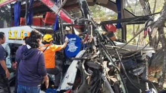 Kondisi Mengenaskan Sopir Bus yang Adu Banteng di Ngawi, Satu Orang Terlempar ke Jalan, Satunya Lagi Terjepit