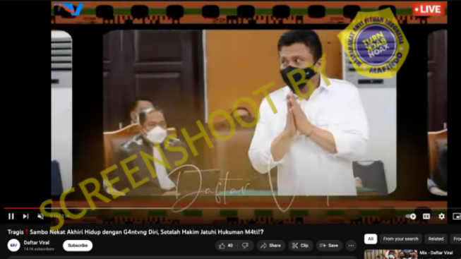 CEK FAKTA: Ferdy Sambo Nekat Akhiri Hidup dengan Gantung Diri, Benarkah?