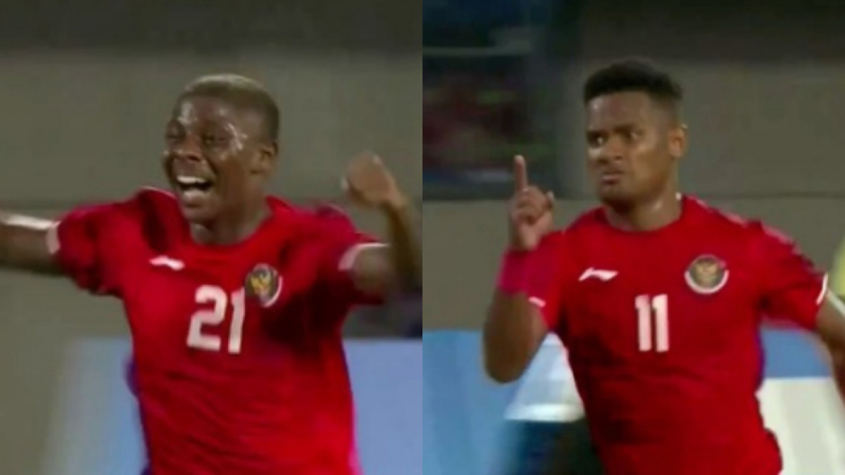 Hugo Samir dan Ramai Rumakiek menjadi pencetak gol Timnas Indonesia U24 vs Kirgistan di Asian Games 2022. [Instagram @timnas.indonesia]