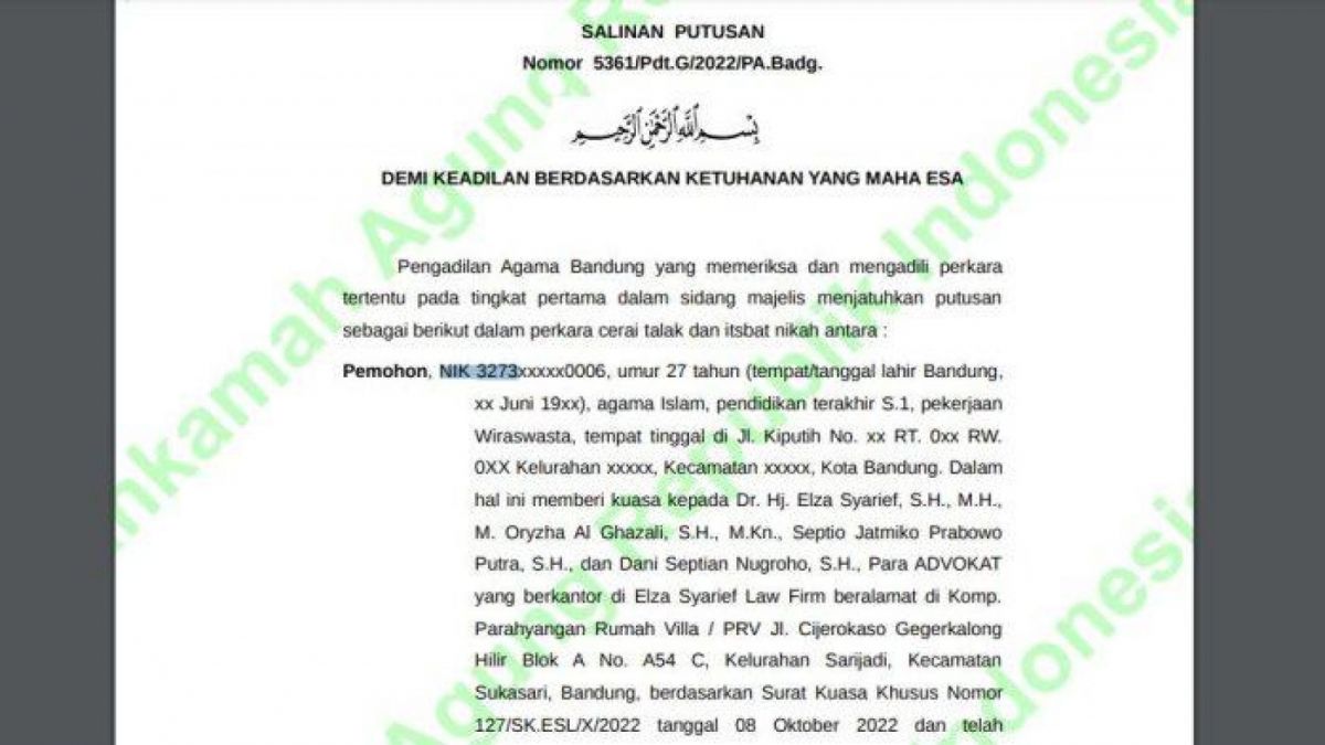 Berkas perkara yang mirip dengan datang dimiliki Alshad Ahmad dalam dugaan perkara cerai dengan Nissa Asyifa. [Foto: tangkapan Layar Twitter]