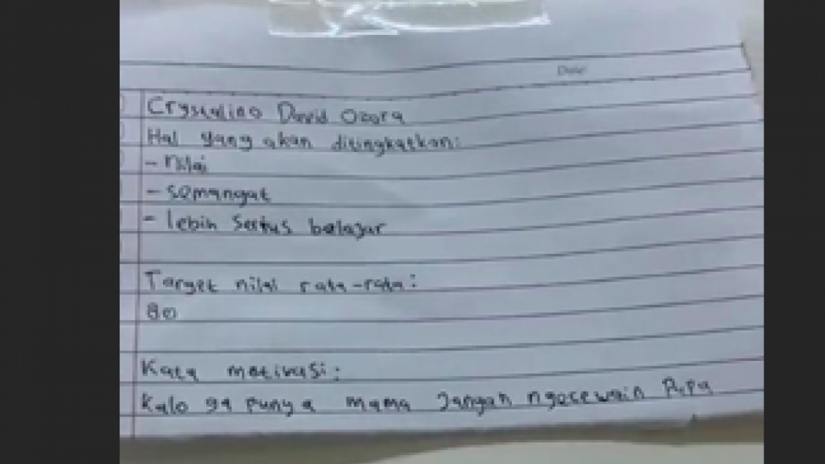 Pesan haru David Ozora ketika awal masuk ke sekolah dan jaug sebelum insiden penganiayaan terjadi. [Foto: Twitter]