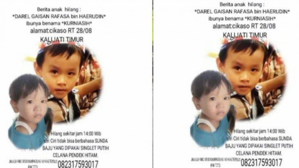 Kolase foto informasi anak 3 tahun hilang di Kalijati Subang, diduga diculik makhluk astral. [istimewa medos]