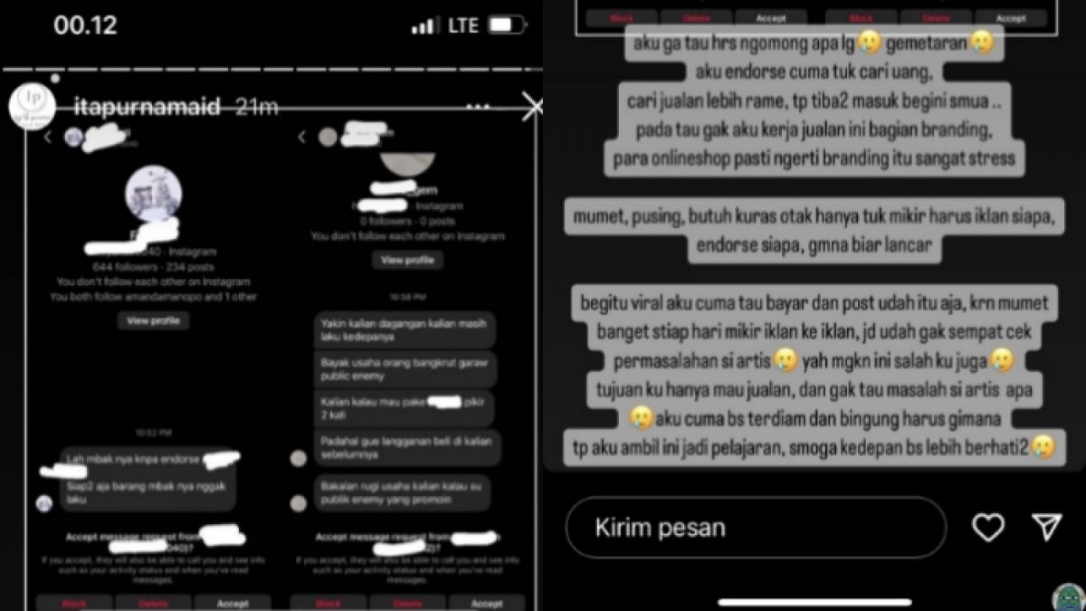 Akun olshop yang mau endorse Putri Anne bocorkan isi chat haters. [Instagram @tanyarlfes]