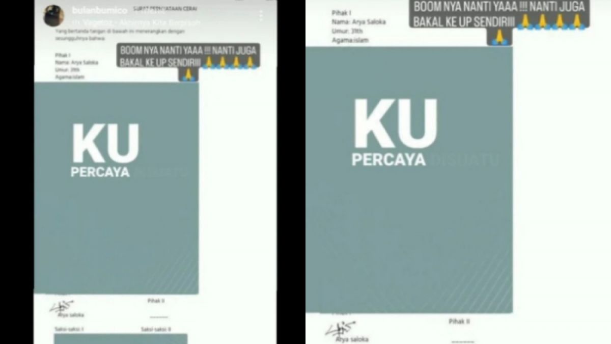 Potret gugatan surat cerai Arya Saloka ke Putri Anne. [Instagram @bulanbumico]