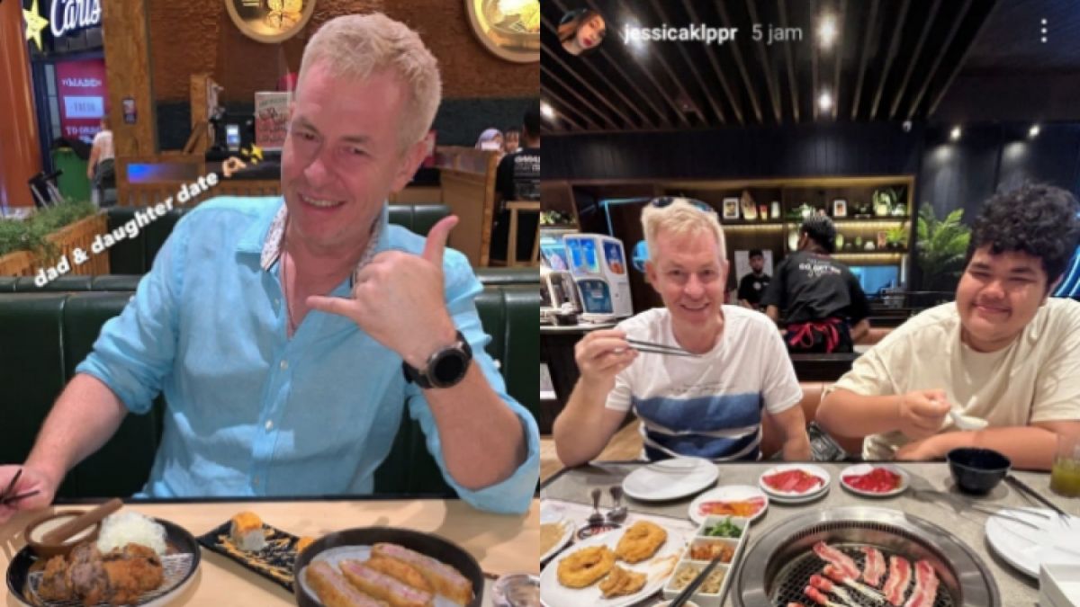 Keseruan Jessica Klopper makan bareng ayah Rebecca Klopper, James Klopper dan adiknya, Oscar Klopper. [Instagram/@jessicaklppr]