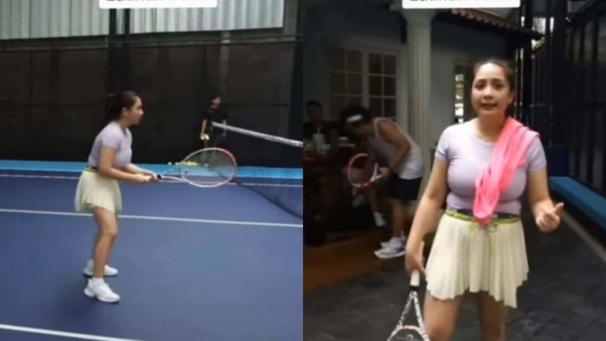 Fitbody ketat Nagita Slavina saat main tenis berujung body shaming dan viral di TikTok juga. [Instagram/@lambe__danu]