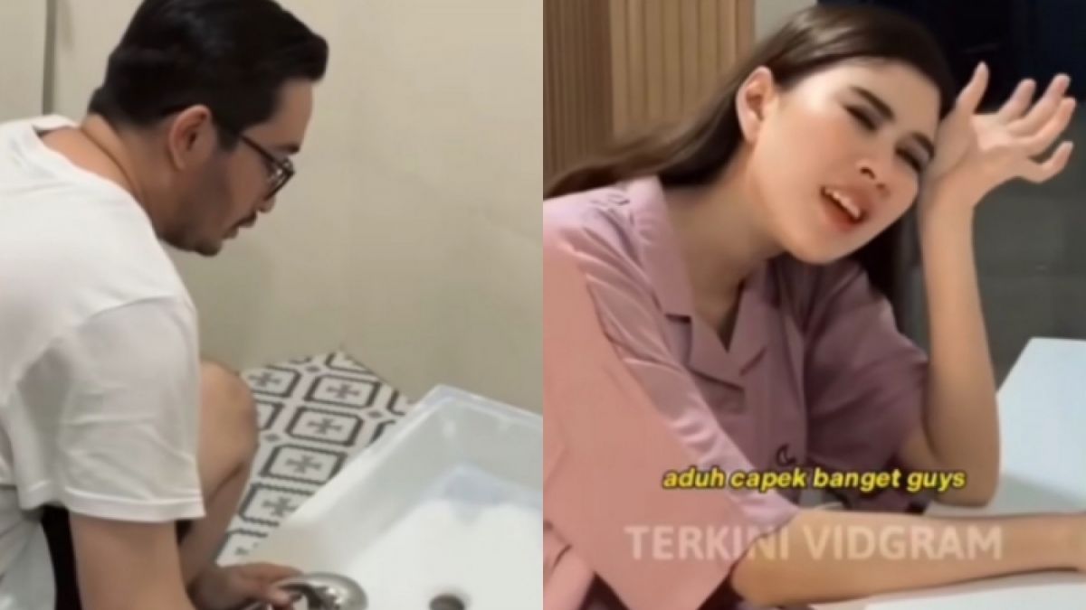 Potret Jeje Govinda bersih-bersih rumah dan Syahnaz Sadiqah sibuk mengeluh. Membiarkan suaminya bekerja. [Instagram/@terkinividgram]