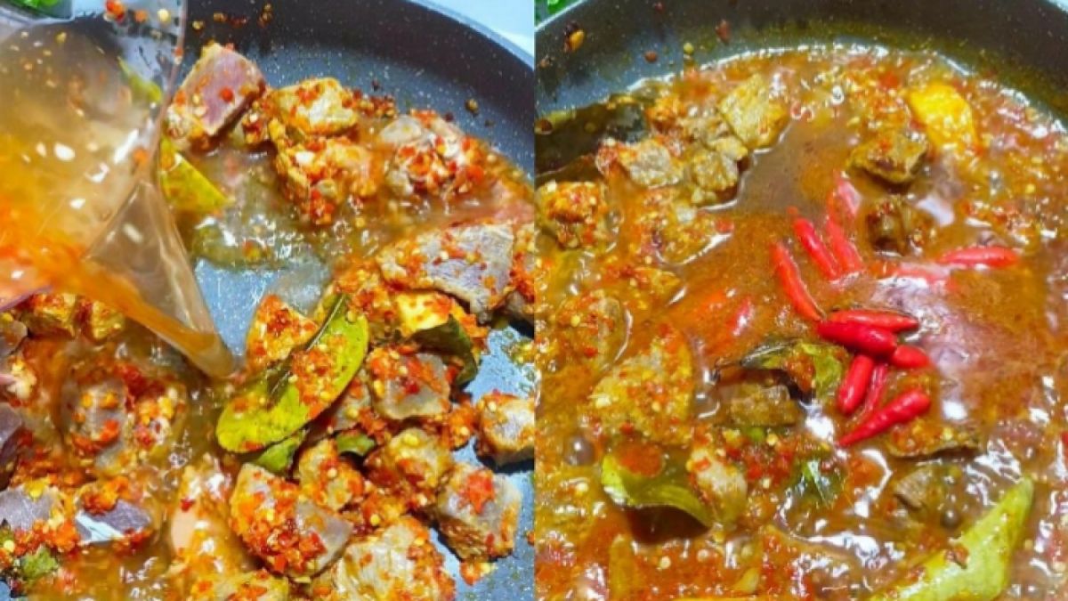 Proses masak oseng mercon daging sapi. [Instagram/@diahh.dps]