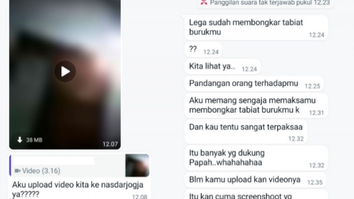 Isi pesan WhatsApp mantan client founder Nasi Darurat Jogja, Evan melakukan revenge porn. [Twitter/nasidaruratJogj]