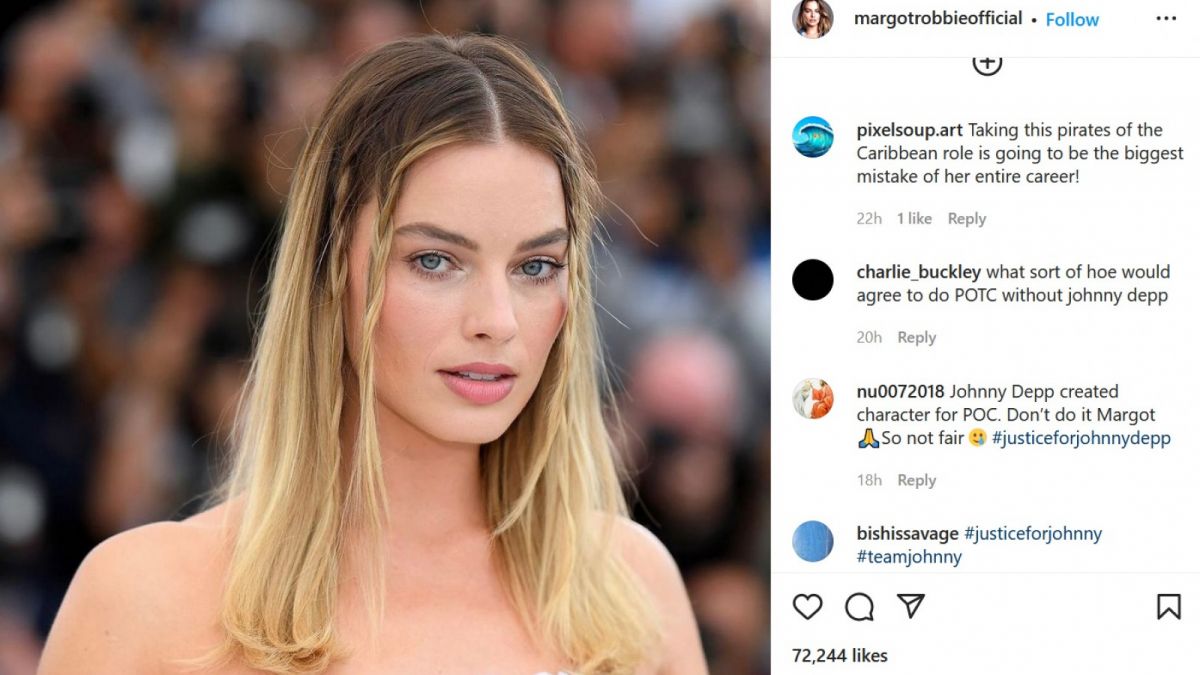 Postingan akun Instagram margotrobbieofficial yang diserbu penggemar Johnny Depp. [IG/captured]