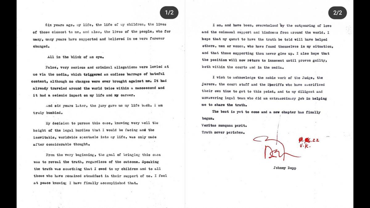 Tulisan Johnny Depp di Instagram [Instagram @johnnydepp]