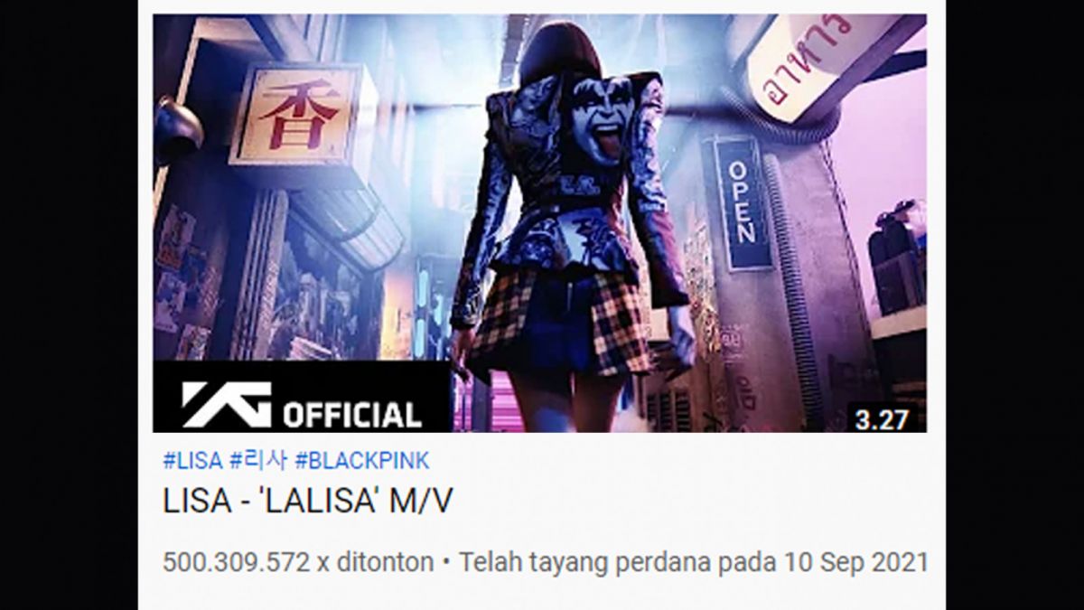MV LALISA capai 500 juta views [Screenshot YouTube]