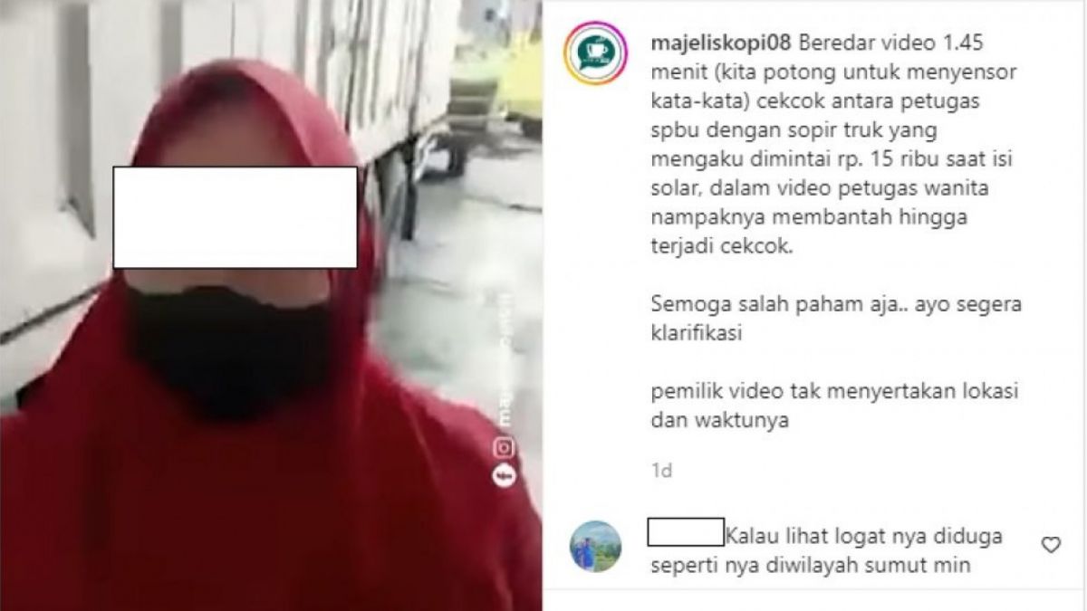 Petugas SPBU diduga memalak Rp 15 ribu kepada sopir truk setiap isi solar (Instagram)