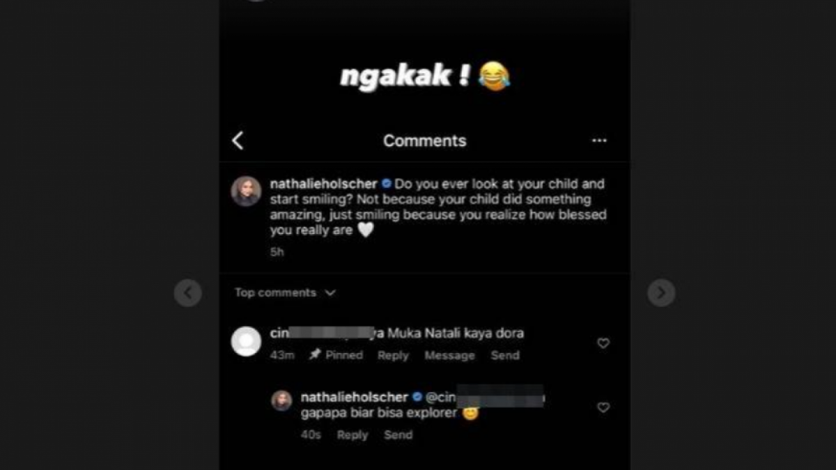 Reaksi Nathalie holscher saat wajahnya dibilang mirip Dora [Instagram/nathalieholscher]