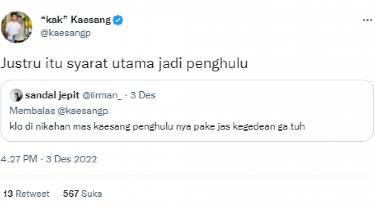 tweet kaesang tentang penghulu [Twitter.com]