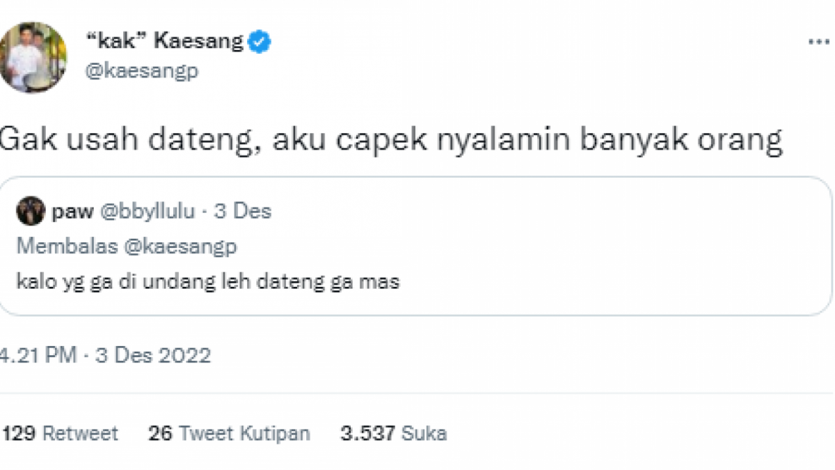 tweet kaesang tentang yang tak diundang [Twitter.com]