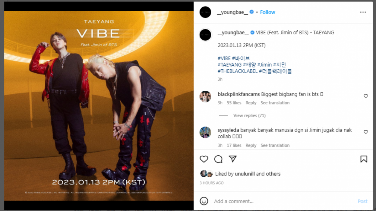 Taeyang BIGBANG dan Jimin BTS [Instagram]