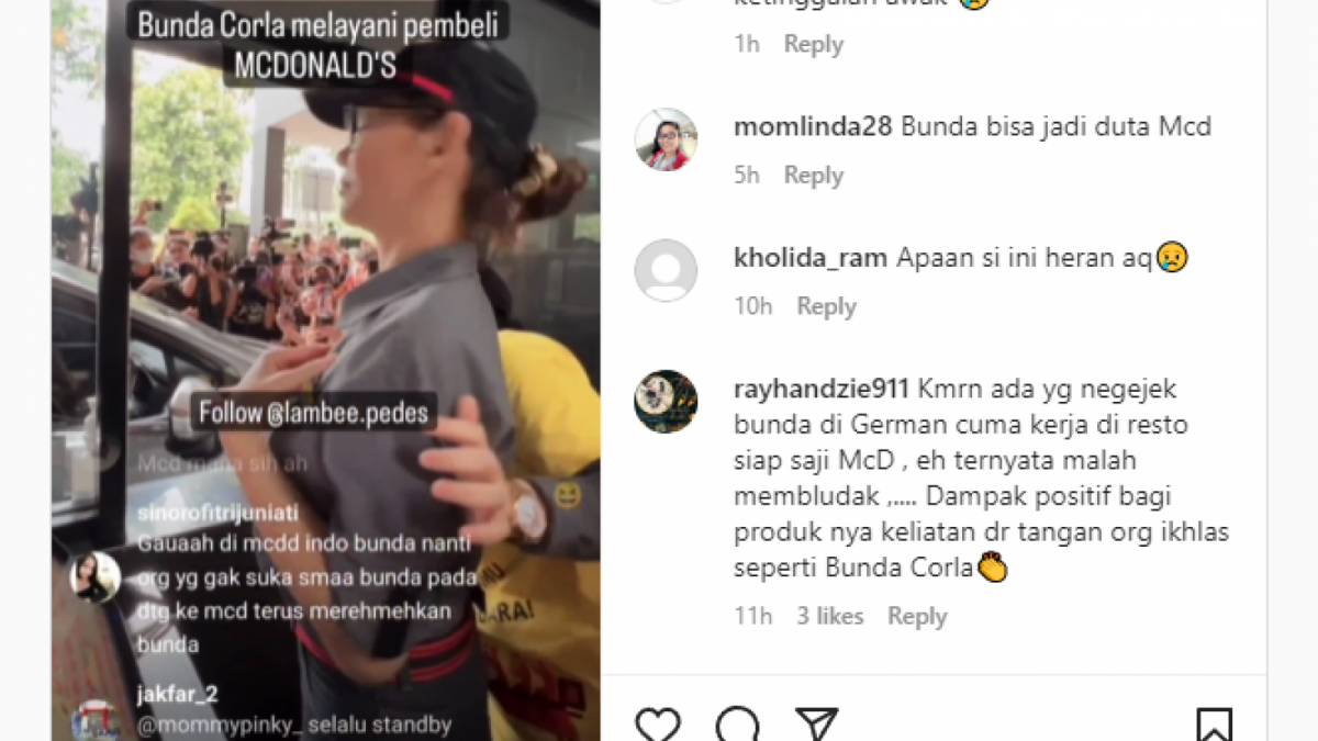 Bunda Corla Kerja di Mcd Indonesia [Tangkapan layar Instagram.com]
