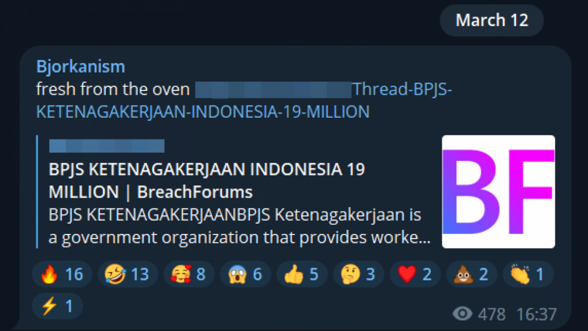 Kebocoran data BPJS yang diunggah Bjorka. [Twitter]