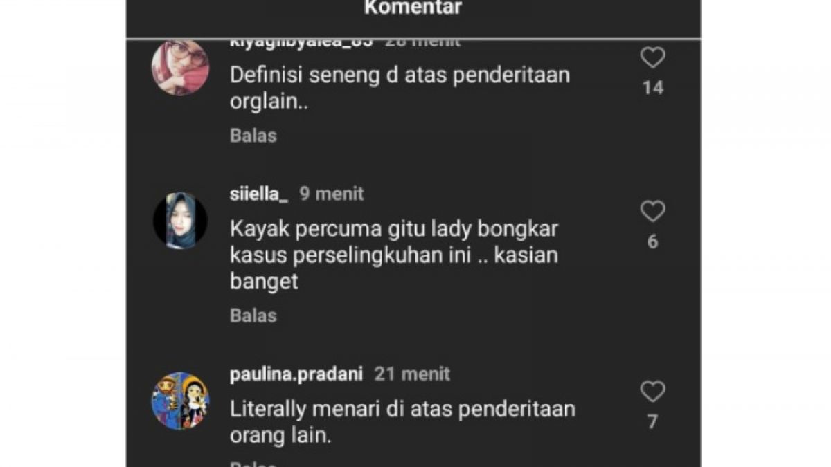 komentar warganet untuk Syahnaz Sadiqah [Instagram @lambe_danu]