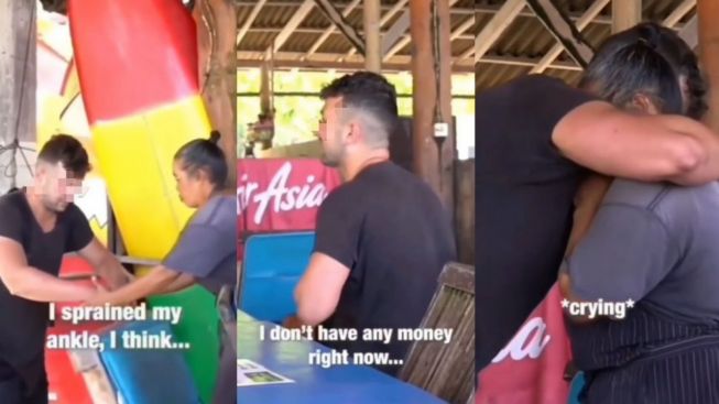Tolong Bule yang Tak Punya Uang dan Cedera Kaki, Wanita Ini Dibikin Nangis