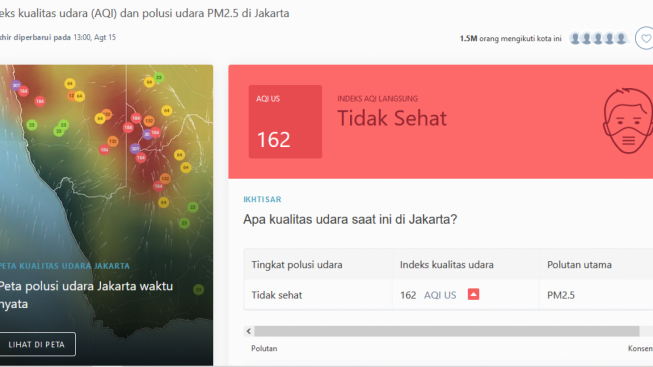 Terus Memburuk !! Kondisi Udara Jakarta Hari Ini, IQ Air di Angka 162