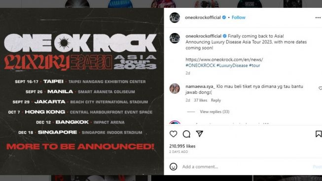 ONE OK ROCK Rilis Jadwal Konser di Jakarta 2023, Catat Jadwal, Harga dan Cara Pembelian Tiket