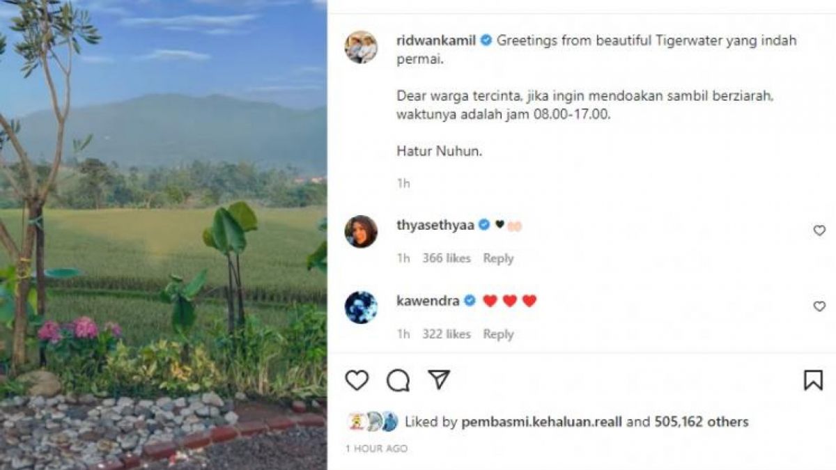 Ridwan Kamil ungkap keindahan makam Eril. [Instagram/ridwankamil]