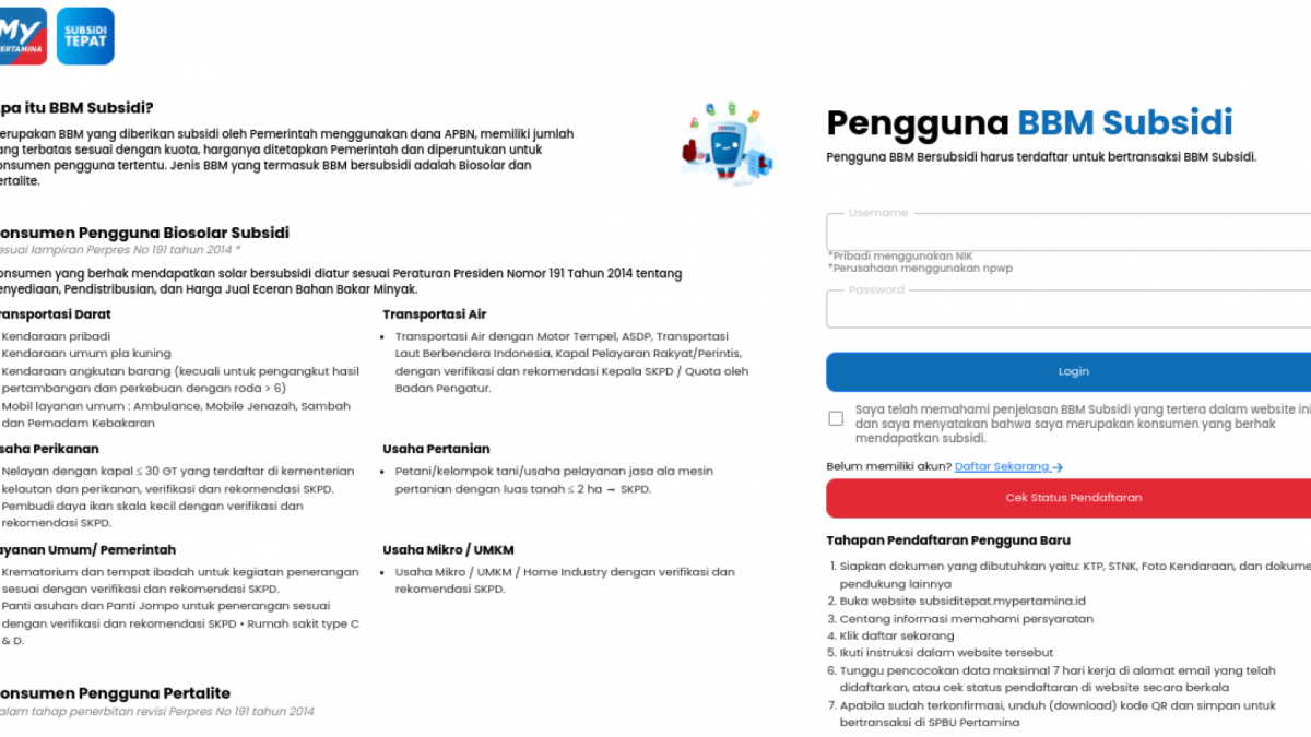 Beranda laman MyPertamina [subsiditepat.mypertamina.id]