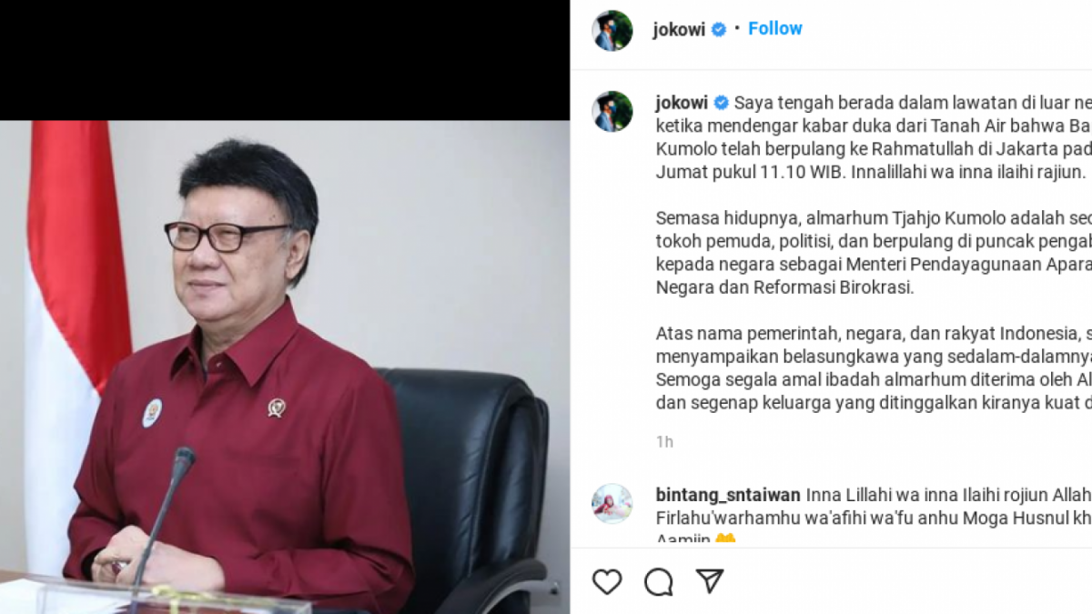 Jokowi menyampaikan ucapan bela sungkawa untuk Tjahjo Kumolo melalui Instagram [Instagram/@jokowi]